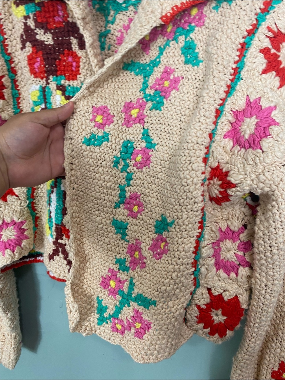 Free People Strawberry Cardi Crochet Cardigan Floral Medium - Picture 3 of 13